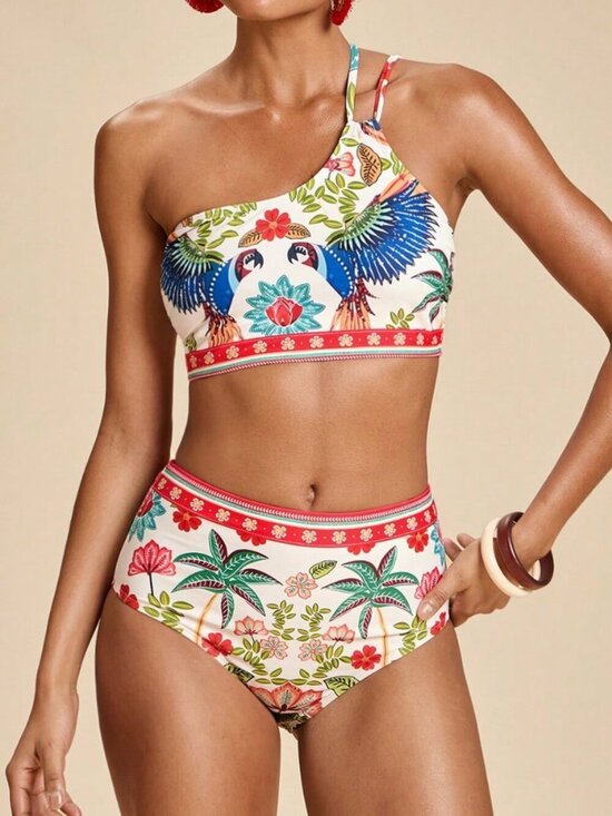 Other - Multicolor Casual Women's Tropical Plant Print Spaghetti Strap Bikini Set